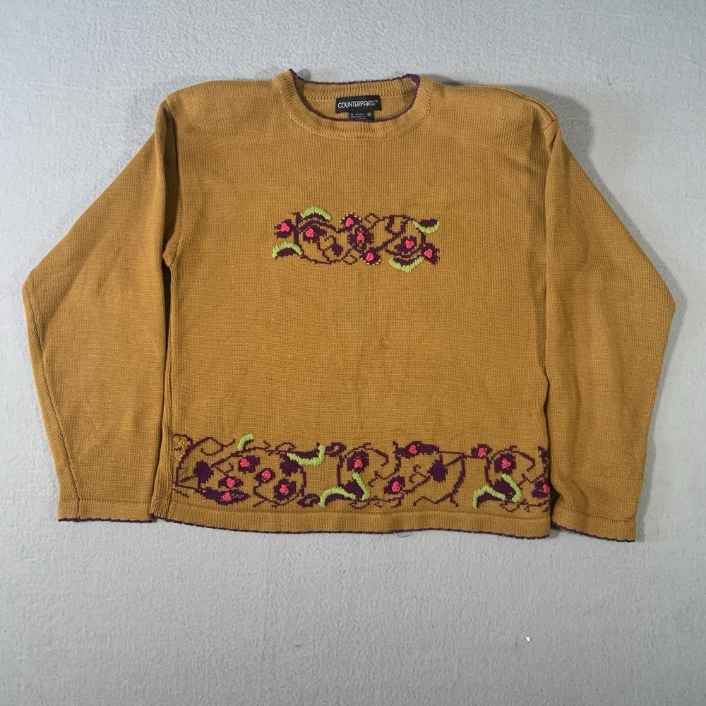 VTG 80s Counterparts  gold/purple Trim With Floral Design  Made In Korea. Size M